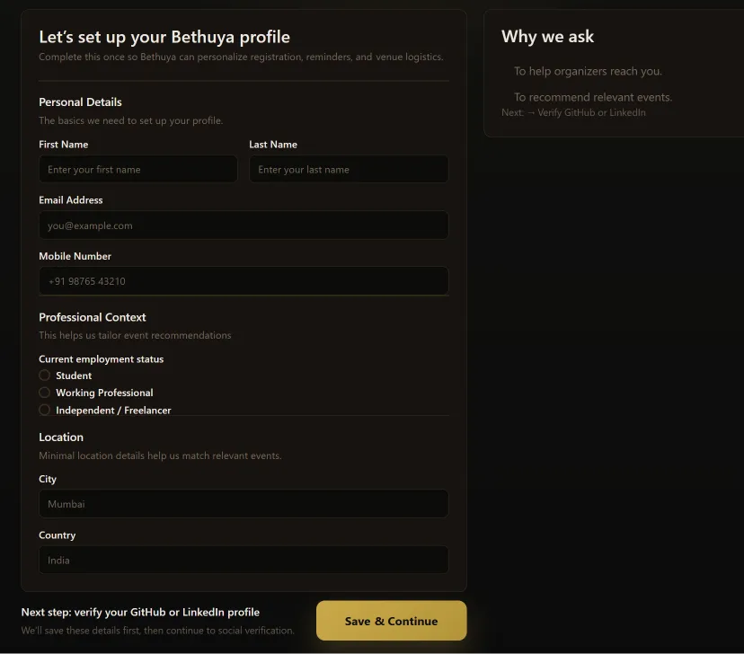 Registration form