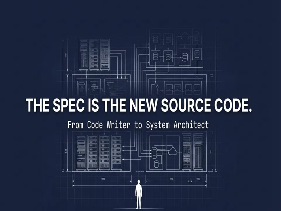 Illustration reinforcing the idea that the spec becomes the new source code in AI-assisted development.